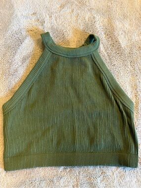 aerie Olive Ribbed Halter Bralette